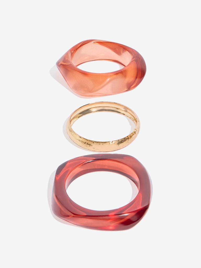 Westside Accessories Coral & Gold Bangles Set - Pack of 3