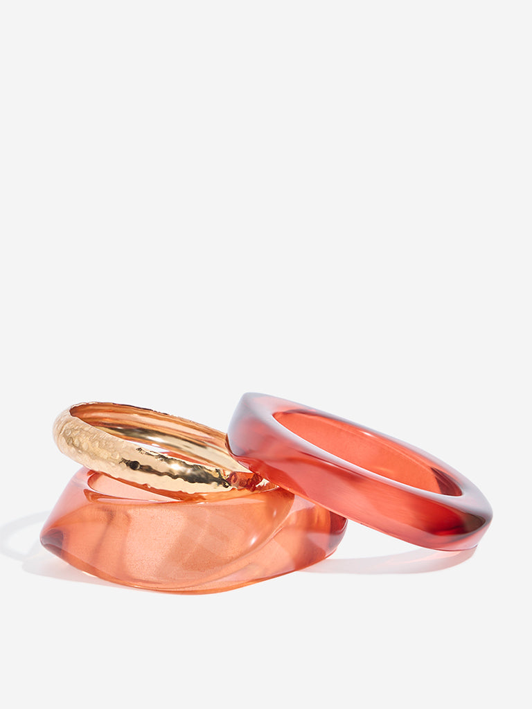 Westside Accessories Coral & Gold Bangles Set - Pack of 3