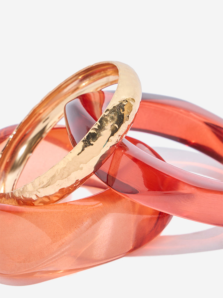 Westside Accessories Coral & Gold Bangles Set - Pack of 3