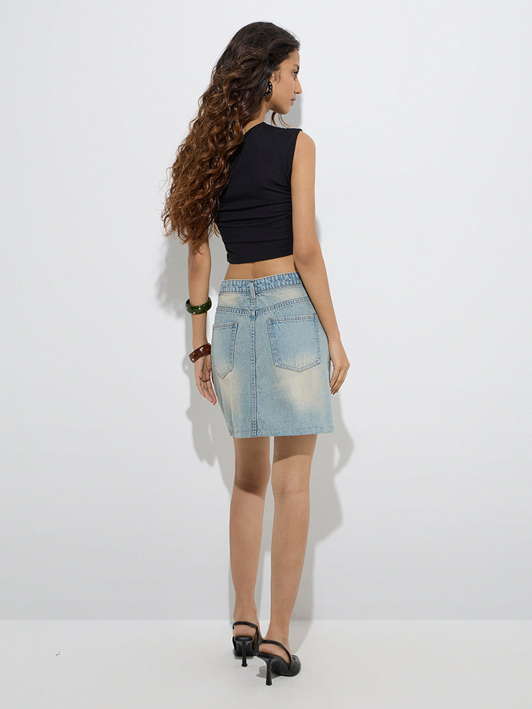 Nuon Blue Washed Mid-Rise Denim Skirt