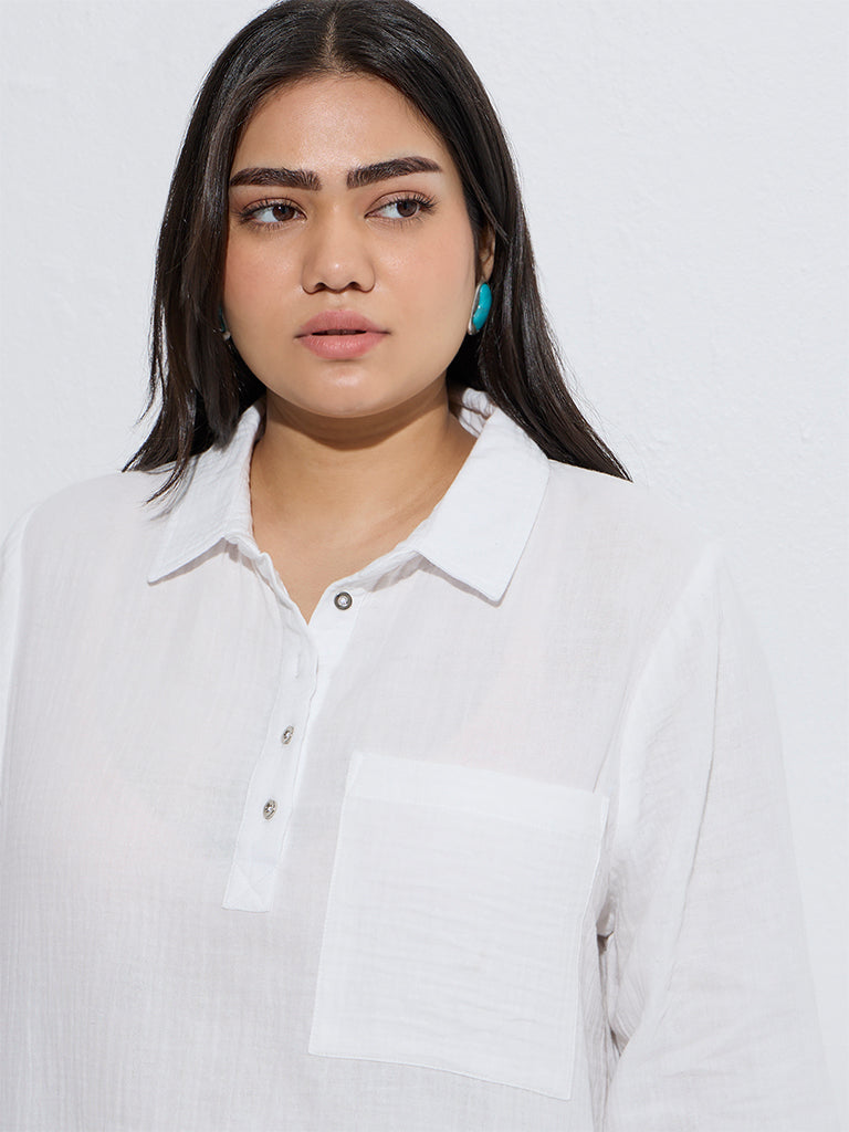 Westside Gia Women's White Crinkle-Textured Cotton Blouse for Casual Wear Zoom View