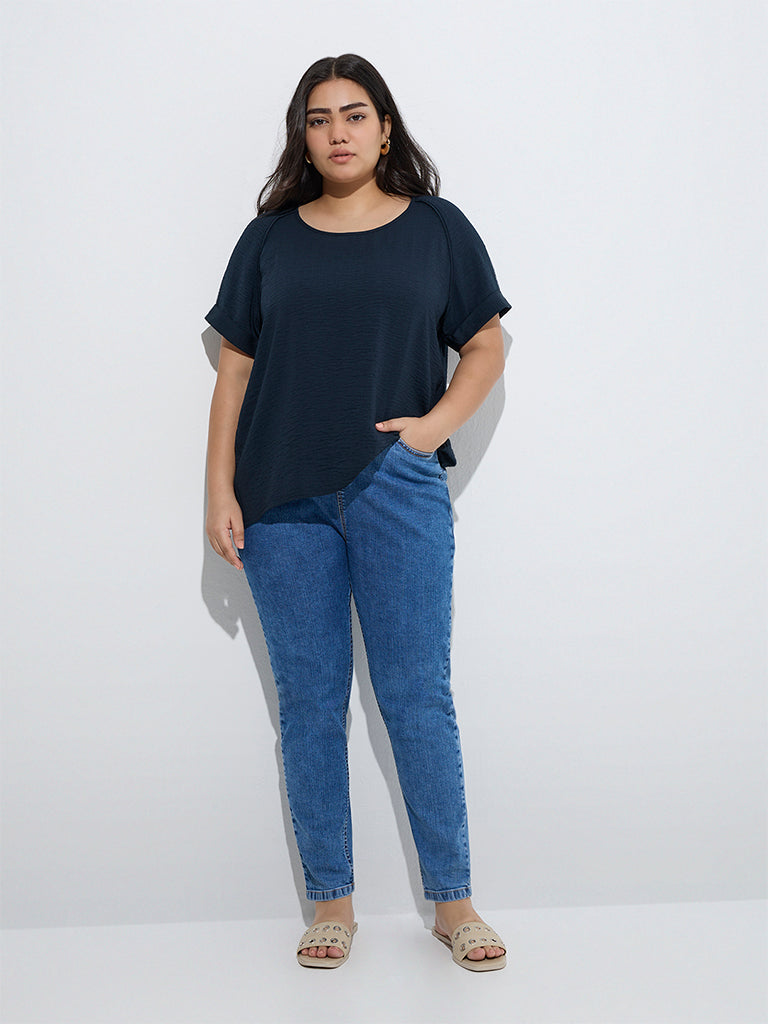 Westside Gia Women's Blue High-Rise Denim Jeggings for Casual Wear Full Model View