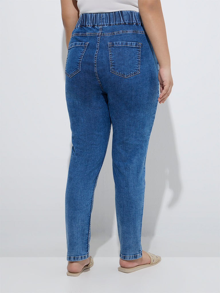 Westside Gia Women's Blue High-Rise Denim Jeggings for Casual Wear Back View