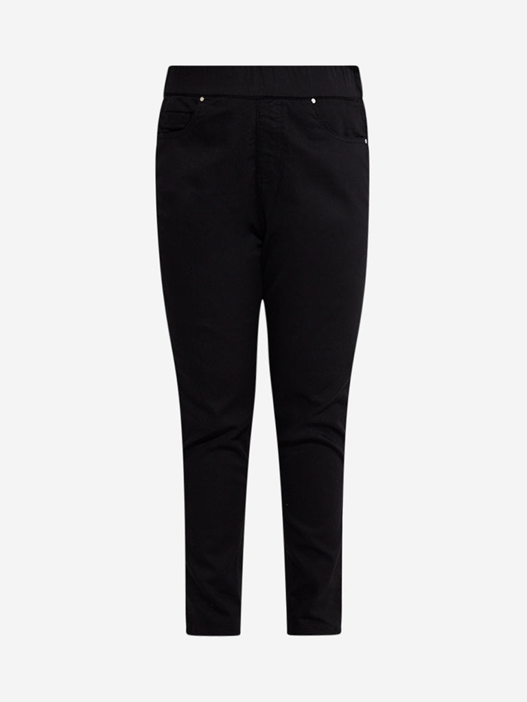 Westside Gia Women's Black High-Rise Cotton-Blend Jeggings for Casual Wear Flatly View