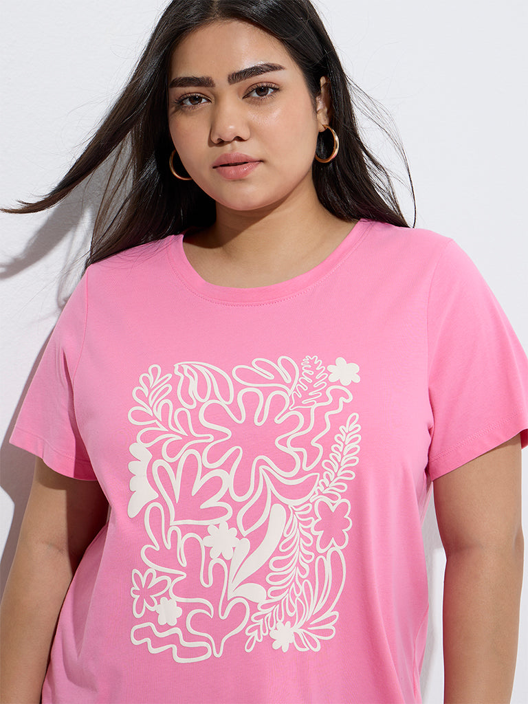 Westside Gia Women's Pink Printed Cotton T-Shirt for Casual Wear Zoom View