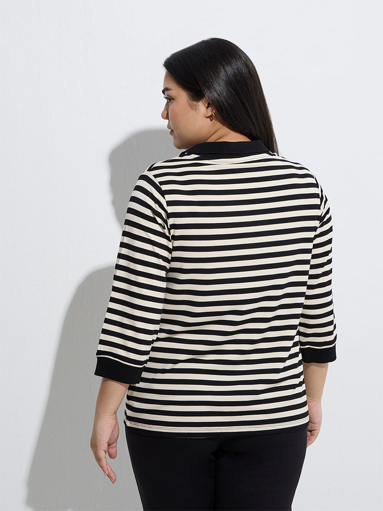 Westside Gia Women's Black Stripe Printed T-Shirt for Casual Wear Back View