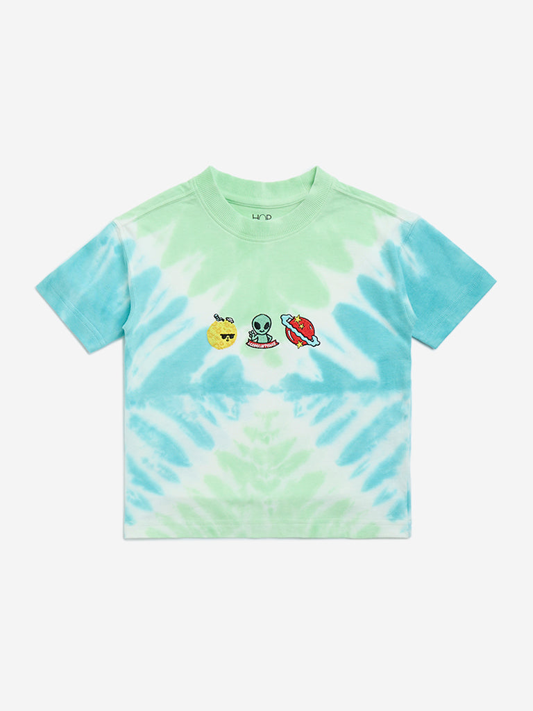 Buy HOP Kids Green Tie-Dye Printed Cotton T-Shirt from Westside - Main Image