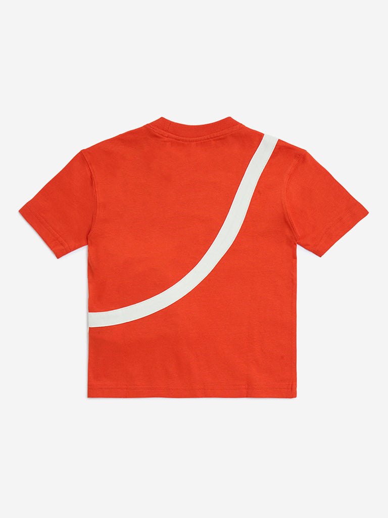 Westside HOP Kids Orange Pouch-Detailed Cotton T-Shirt for Casual Wear Back View