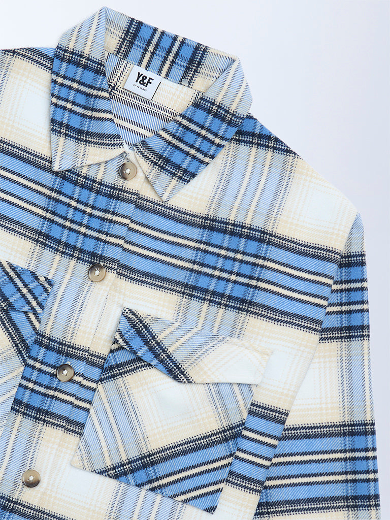 Girls Blue Check Design Shacket