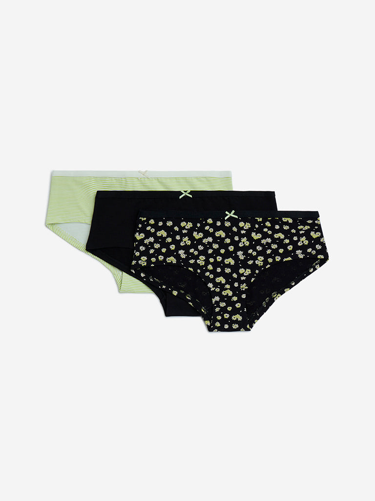 Westside Wunderlove Women's Black Cotton-Blend Low Rise Briefs - Pack of 3 for Casual Wear Flatly View