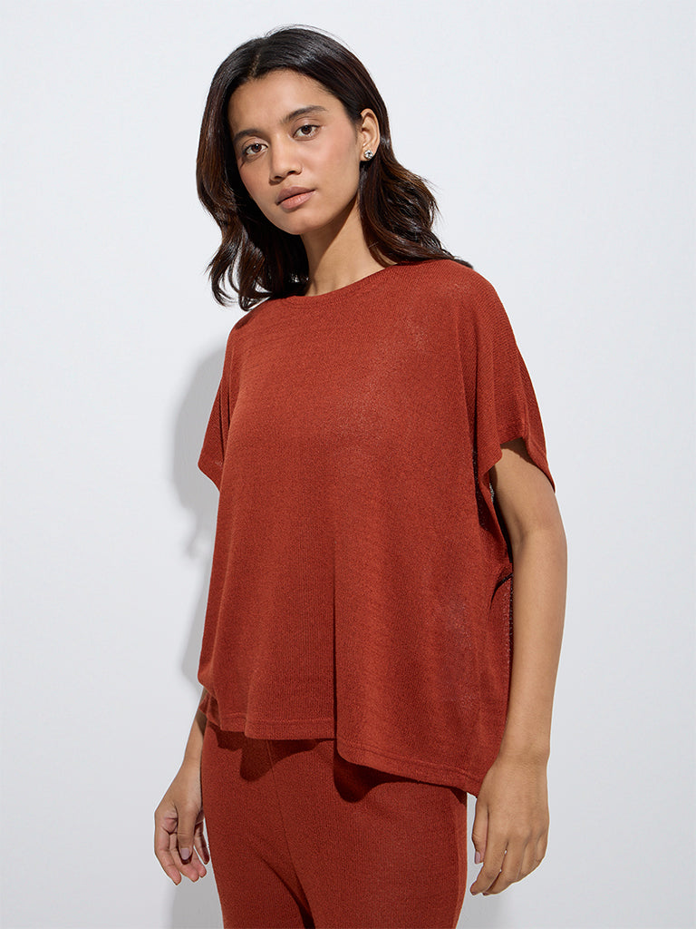 Wunderlove Rust Knit-Textured Lounge Top