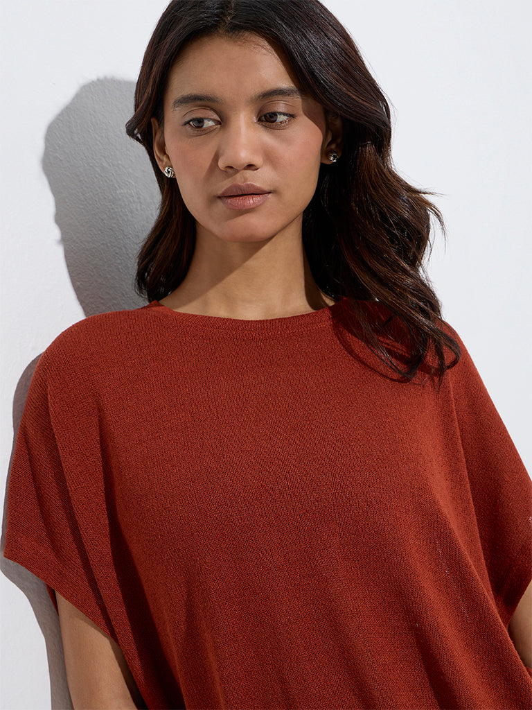 Wunderlove Rust Knit-Textured Lounge Top