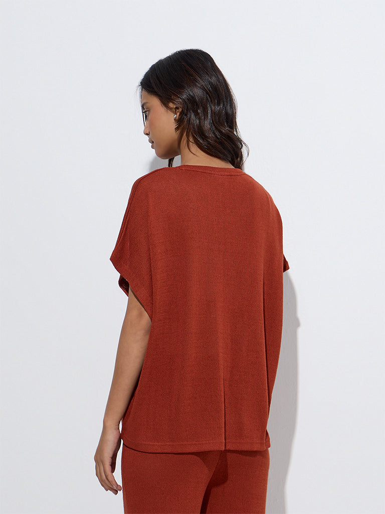 Wunderlove Rust Knit-Textured Lounge Top