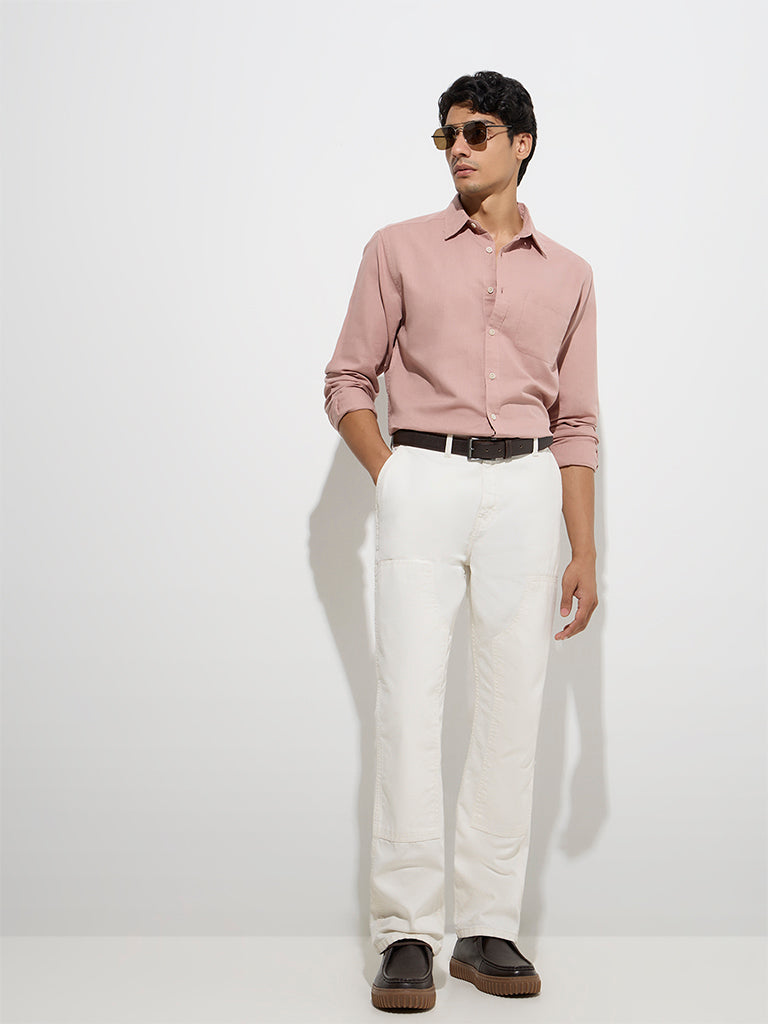 Westside WES Casuals Men's Dusty Pink Solid Relaxed-Fit Cotton-Blend Shirt for Casual Wear Full View