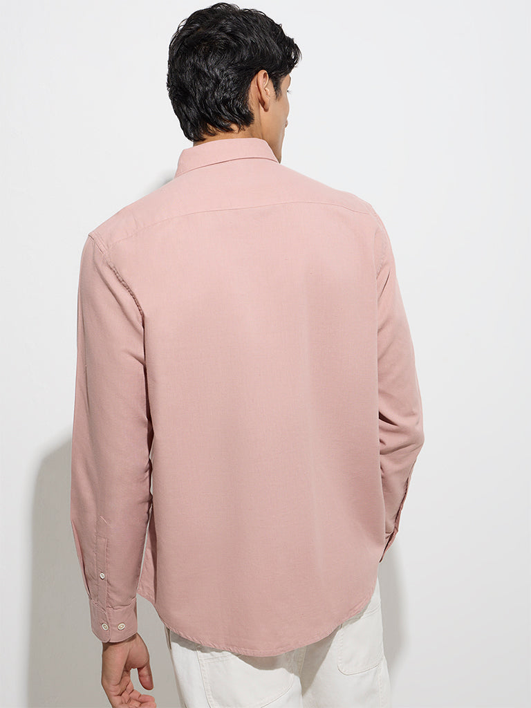 Westside WES Casuals Men's Dusty Pink Solid Relaxed-Fit Cotton-Blend Shirt for Casual Wear Back View