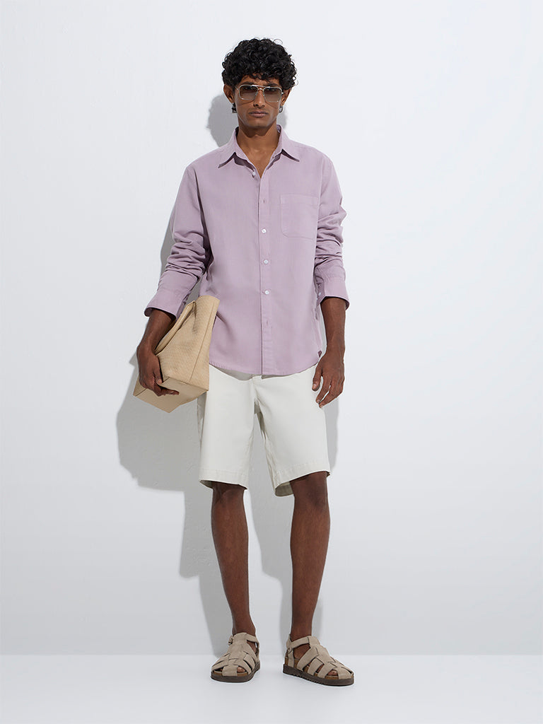 Westside WES Casuals Men's Lavender Solid Relaxed-Fit Shirt for Casual Wear Full Model View