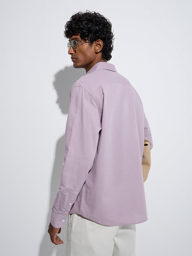 Westside WES Casuals Men's Lavender Solid Relaxed-Fit Shirt for Casual Wear Back View