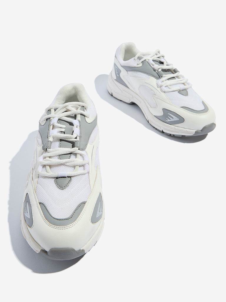 Westside SOLEPLAY Men's Grey Mesh-Detailed Lace-Up Sneakers for Casual Wear Zoomed View