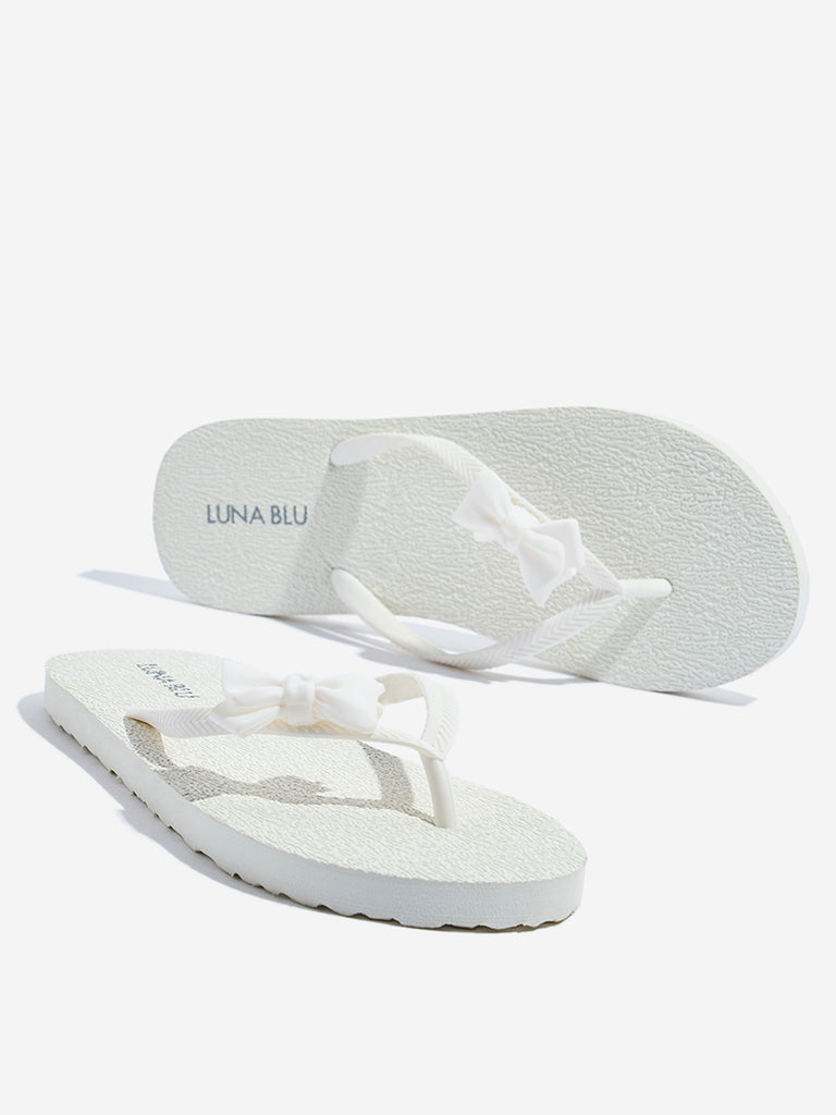 LUNA BLU White Bow-Detailed Flip-Flops