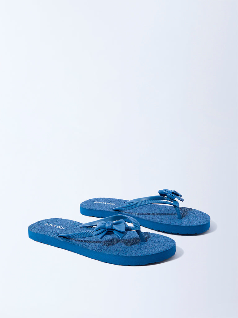 LUNA BLU Blue Bow-Detailed Flip-Flops