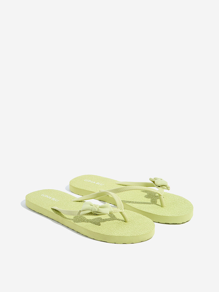 LUNA BLU Lime Bow-Detailed Flip-Flops