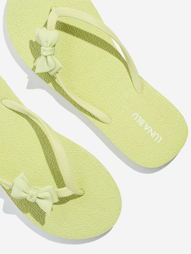 LUNA BLU Lime Bow-Detailed Flip-Flops