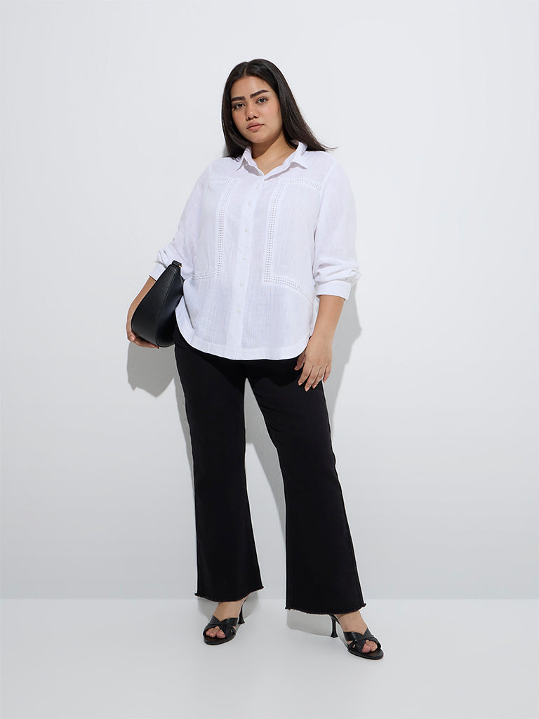 Westside Gia Women's White Crochet-Detailed High-Low Shirt for Casual Wear Full Model View
