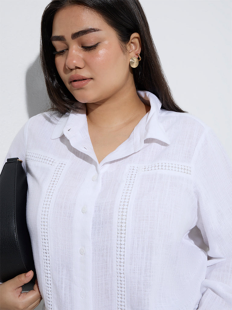 Westside Gia Women's White Crochet-Detailed High-Low Shirt for Casual Wear Zoom View