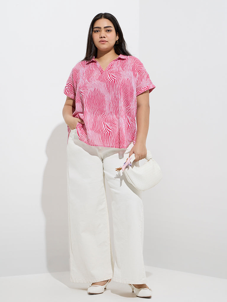 Fuchsia Scalloped Hem Textured Blouse