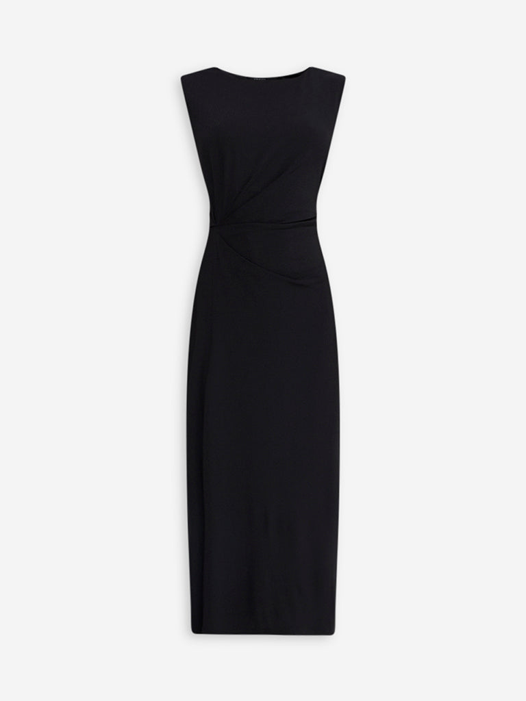Westside Wardrobe Women's Black Solid Straight Dress for Work Wear Flatly