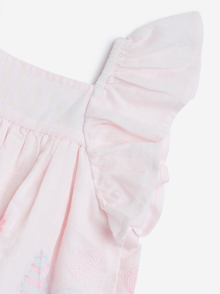 Westside HOP Baby Girls' Pink Floral Embroidered Cotton A-Line Dress for Casual Wear Zoom View