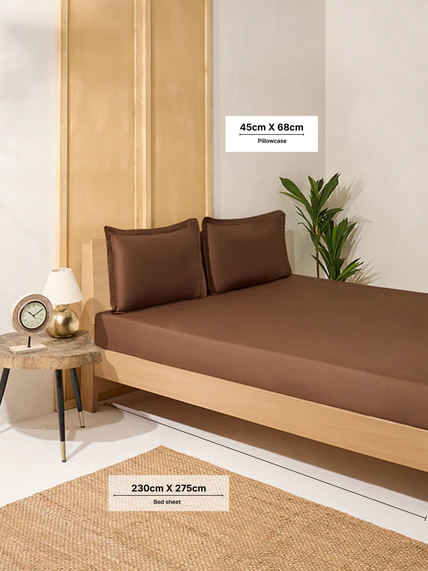 Westside Home Dark Brown Solid Queen Bed Sheet Set