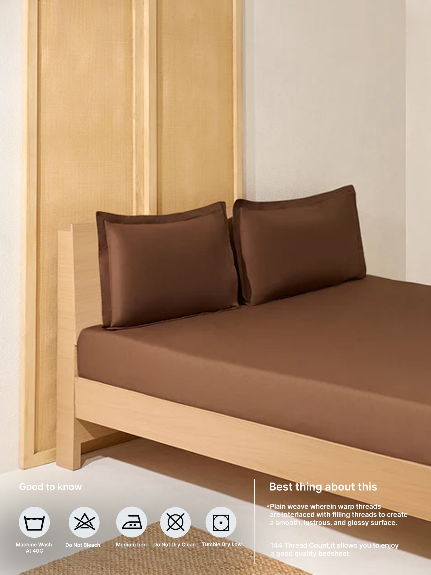 Westside Home Dark Brown Solid Queen Bed Sheet Set