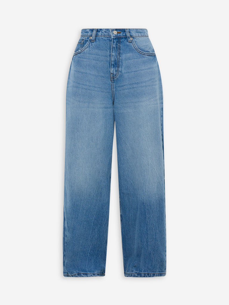 Westside Nuon Women's Light Blue Faded Relaxed-Fit Mid-Rise Jeans for Casual Wear Flatly View