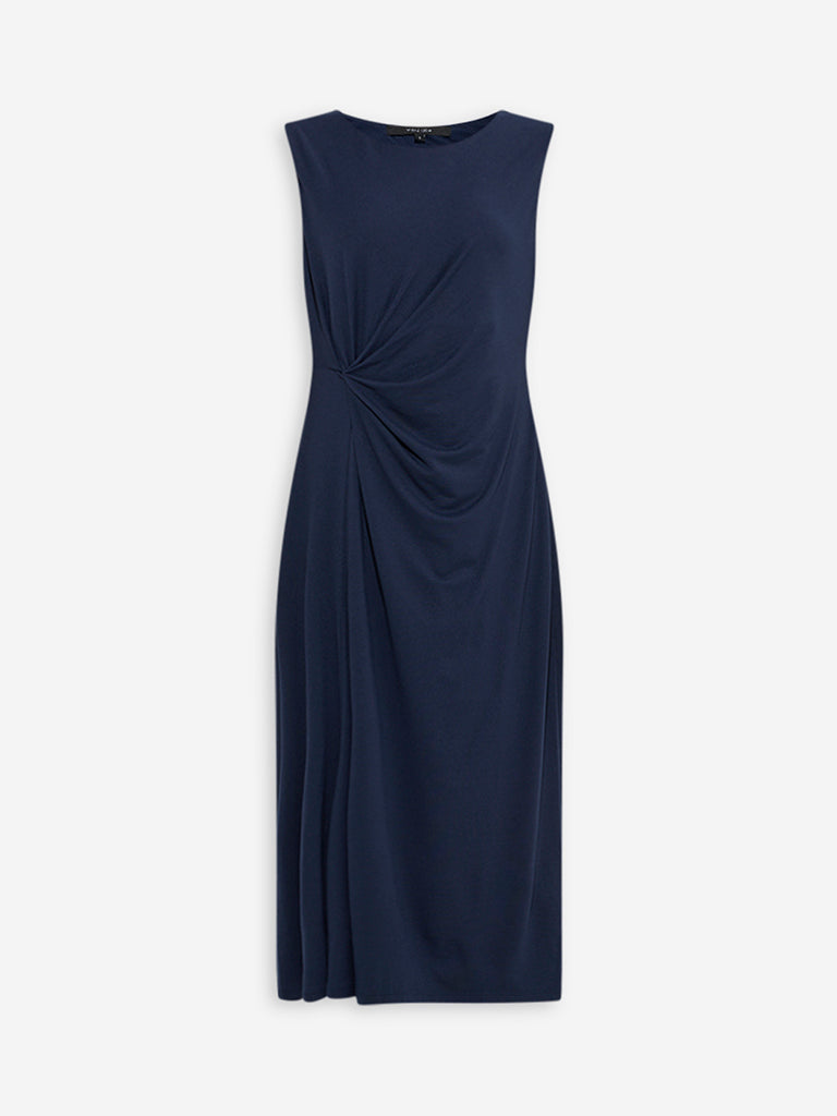 Westside Wardrobe Women's Navy Solid Straight Dress for Work Wear Flatly