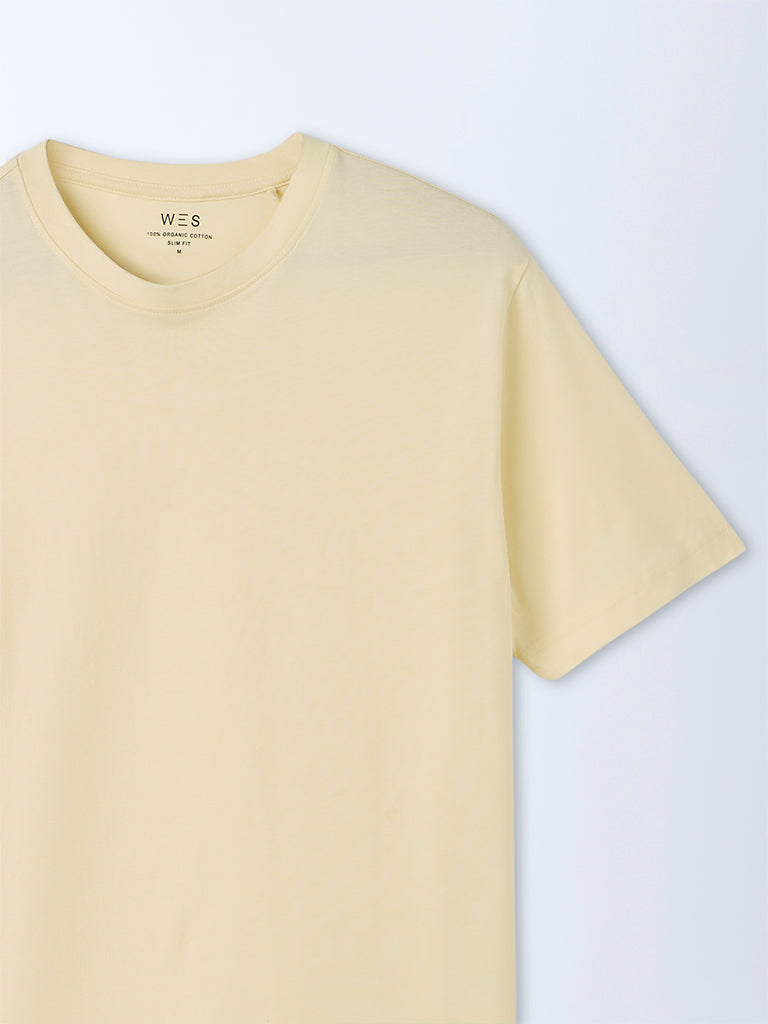 WES Casuals Yellow Slim-Fit Cotton T-Shirt