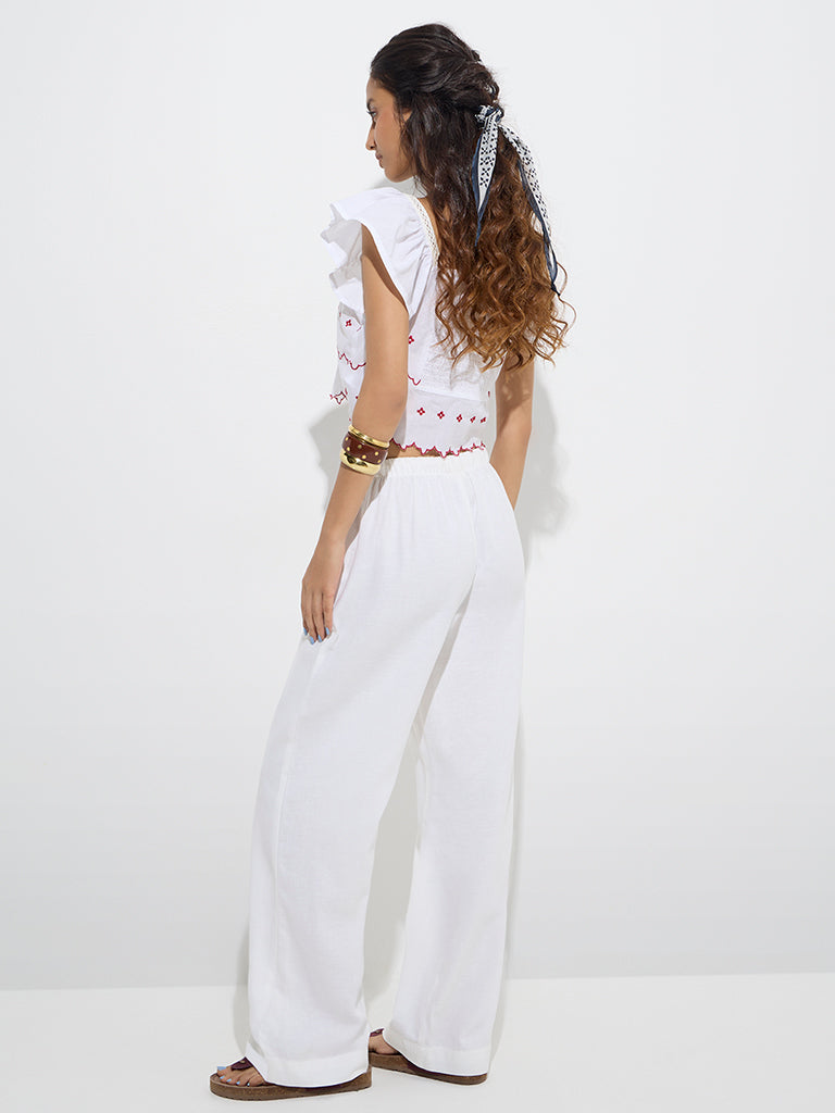 Westside Bombay Paisley Women's White Floral Design Cotton Top for Everyday Back View
