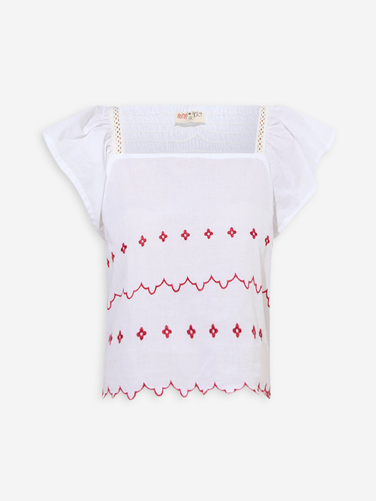 Westside Bombay Paisley Women's White Floral Design Cotton Top for Everyday Flatly View