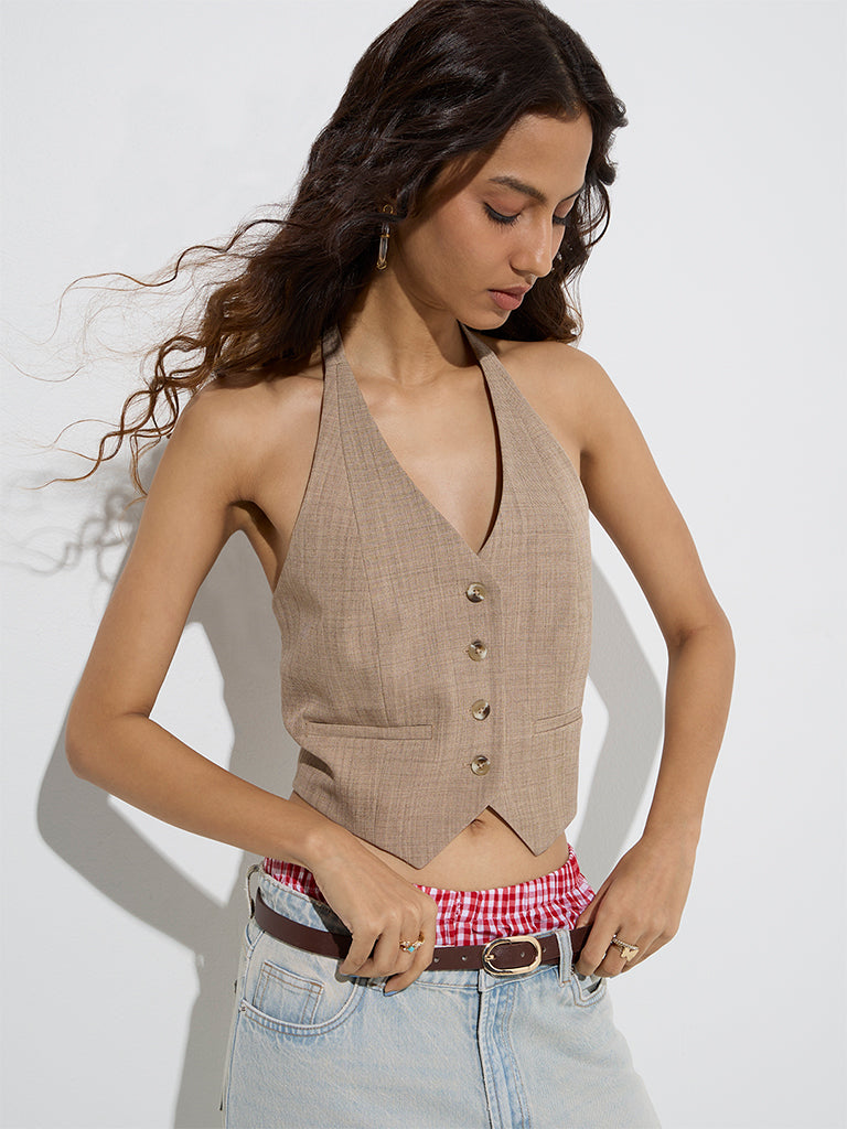 Buy Nuon Beige Waistcoat from Westside
