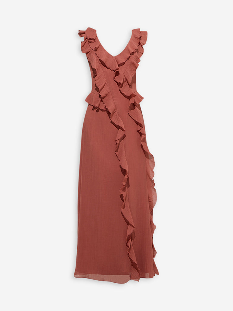 Westside LOV Women's Dusty Pink Ruffle Detailed A-Line Dress for Casual Wear Flatly View