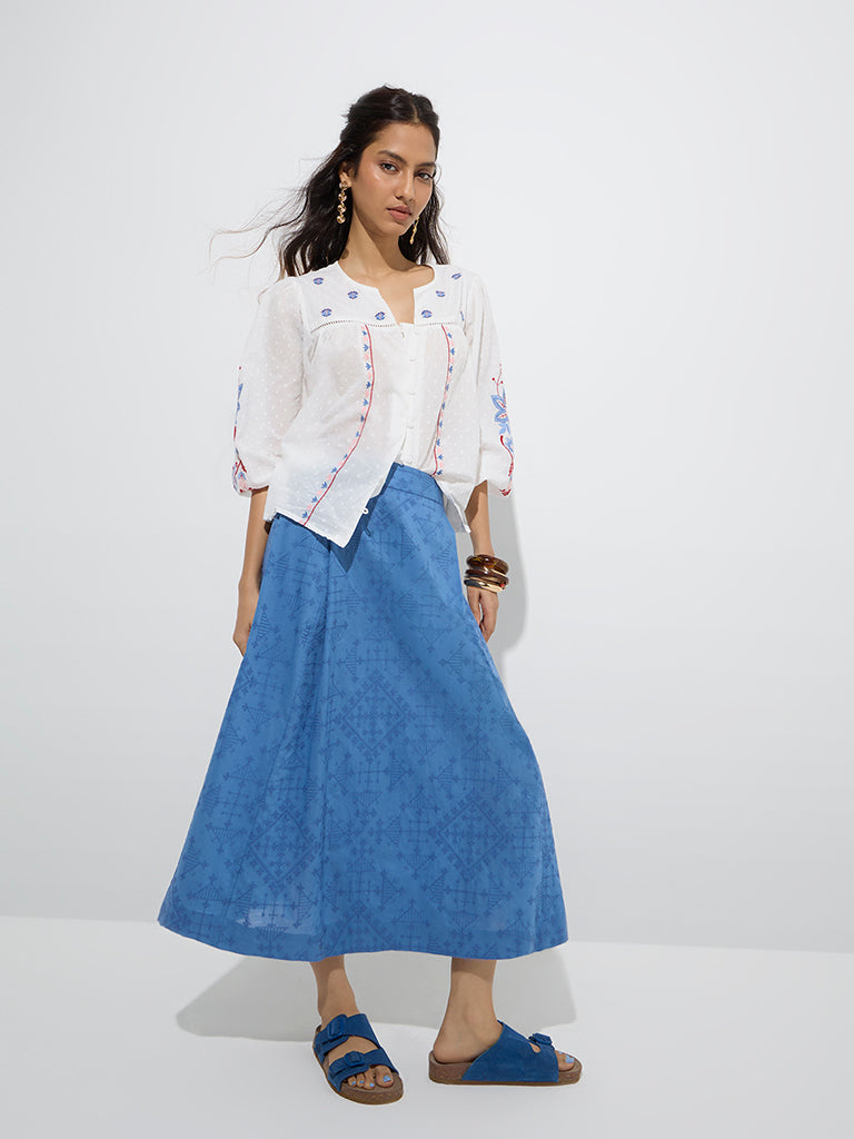 Westside Bombay Paisley Women's White Floral Printed Cotton Blouse for Everyday Full Model View