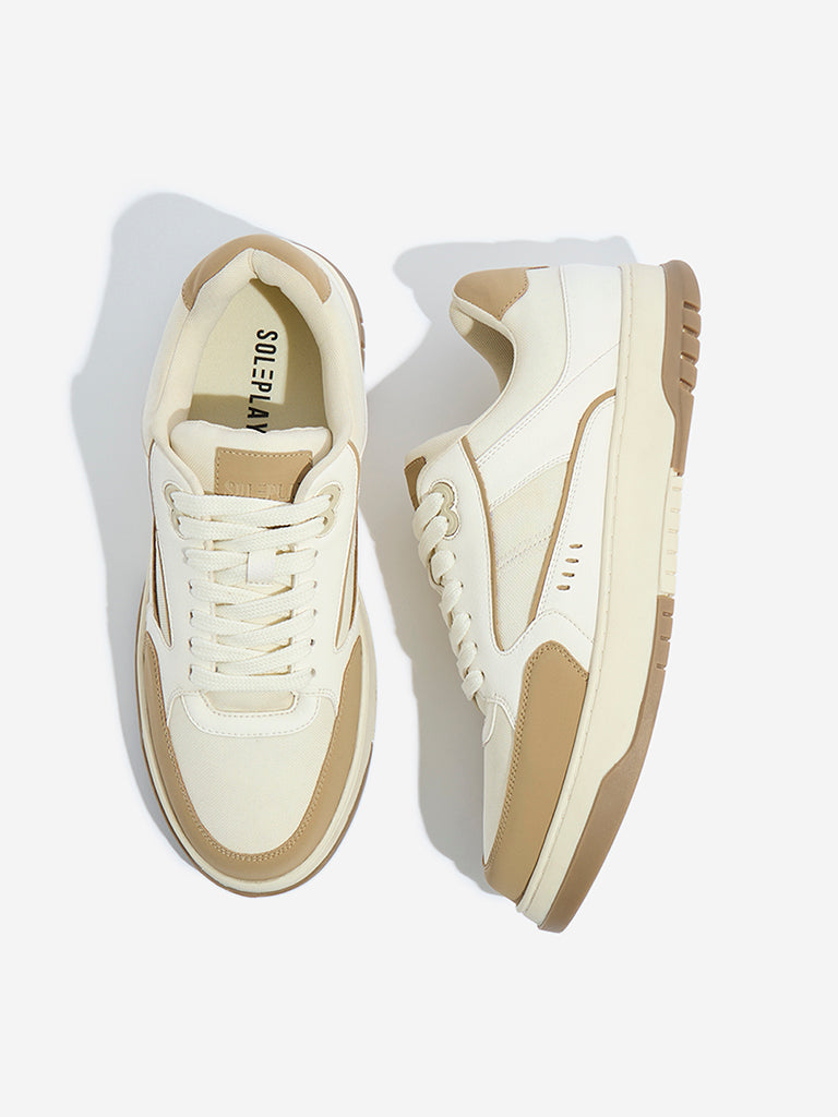 SOLEPLAY Beige Colour-Blocked Lace-up Sneakers
