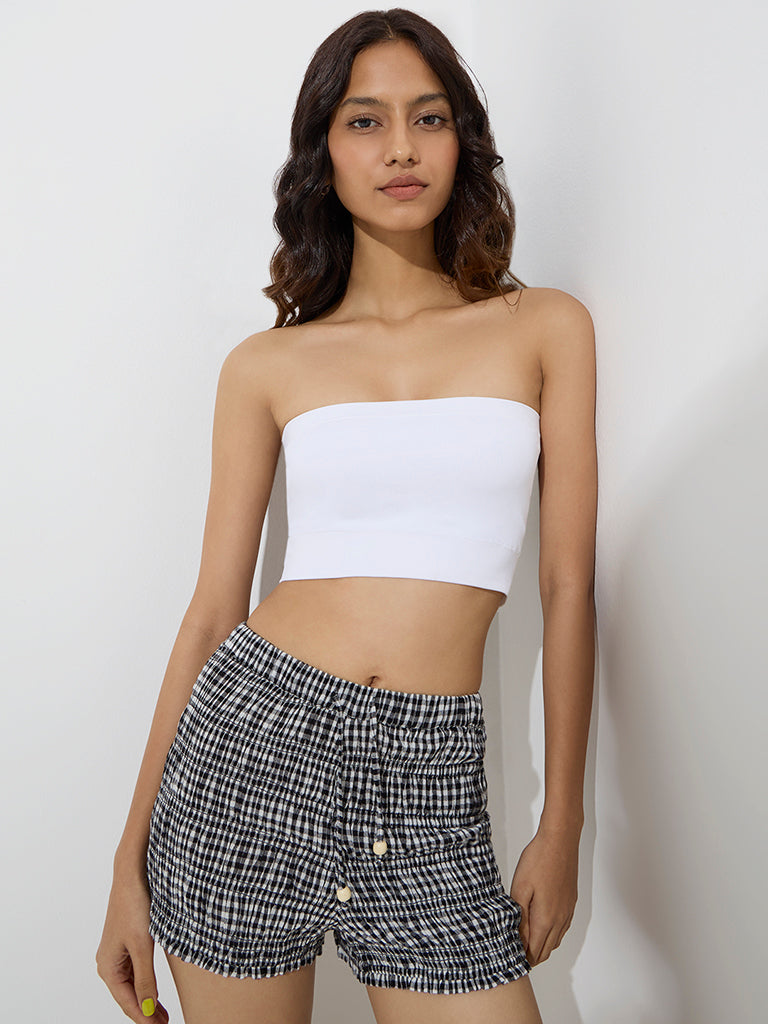 Superstar White Textured Seam-Free Padded Bandeau Bra