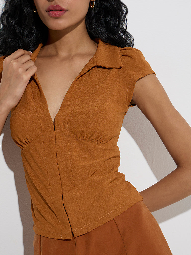 Westside Nuon Women's Orange Solid Top for Casual Wear Zoomed View