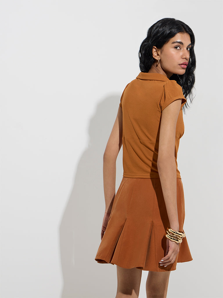 Westside Nuon Women's Orange Solid Top for Casual Wear Back View