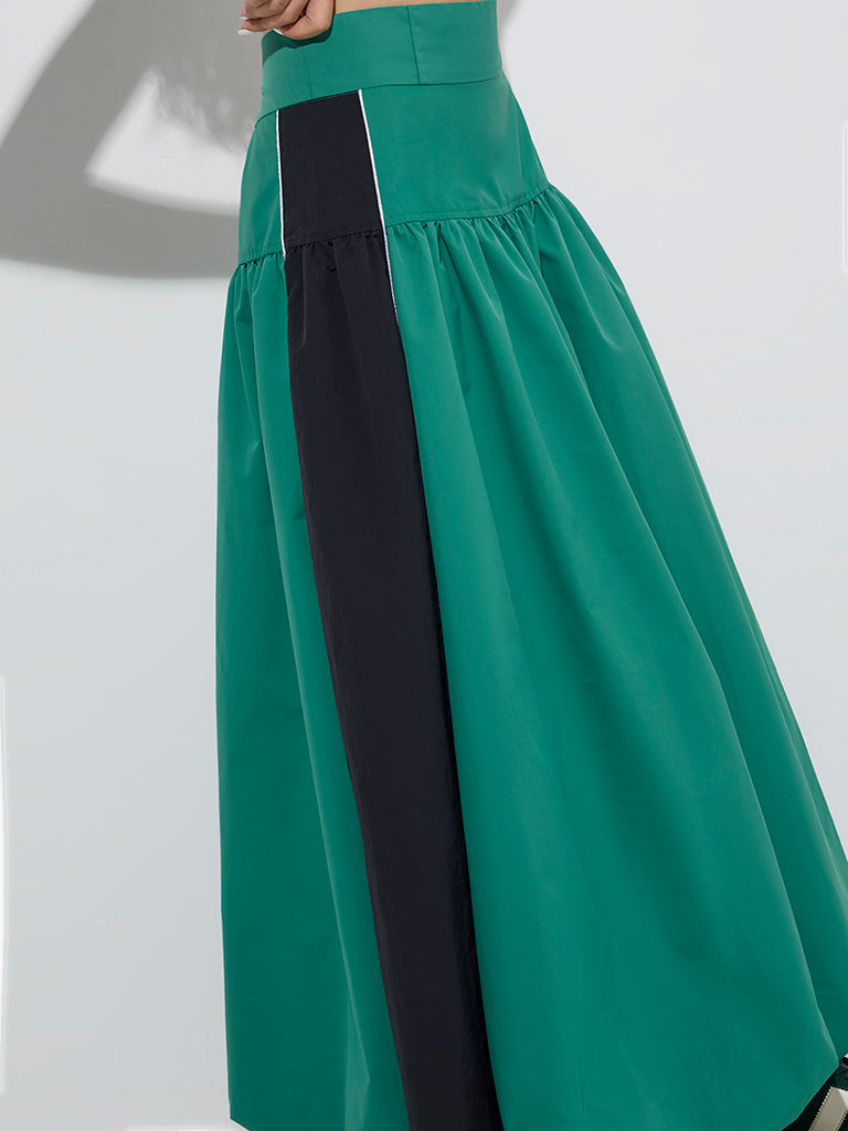 Westside Nuon Women's Green Colour-Blocked High-Rise Balloon Skirt for Casual Wear Zoom View