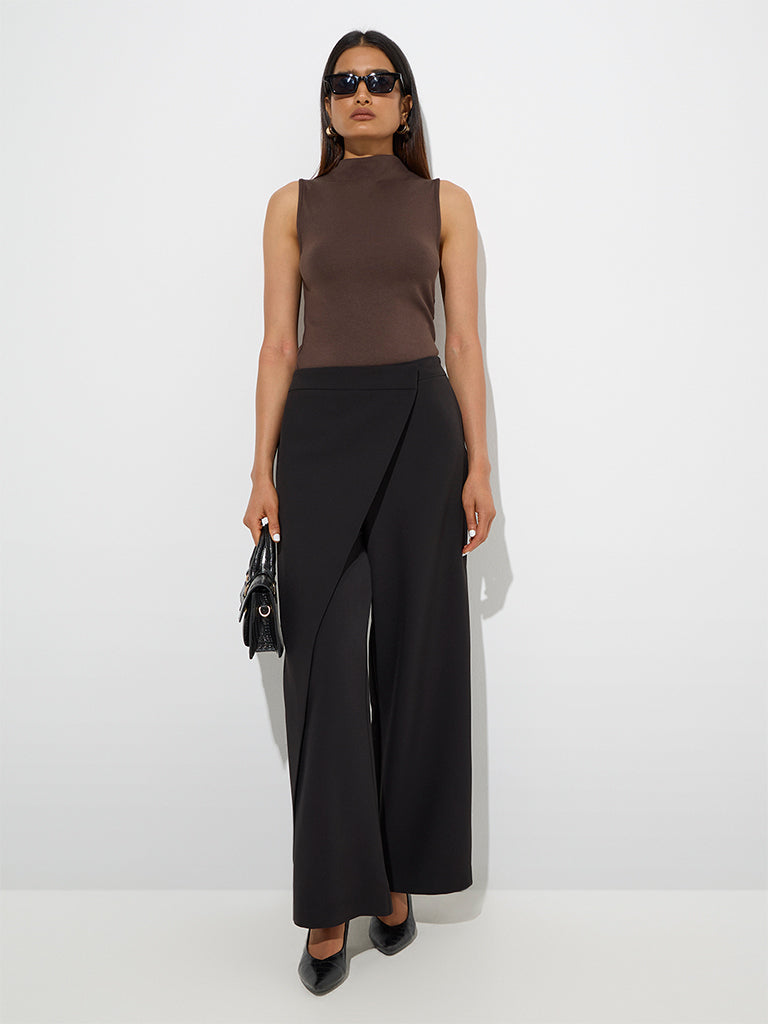 Westside Wardrobe Women's Dark Brown Sleeveless Top for Work Wear Full Model View