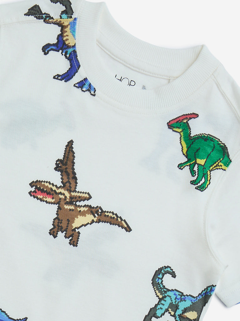 Westside HOP Boys Kids White Dinosaur Printed Cotton T-Shirt for Casual Wear Zoom View