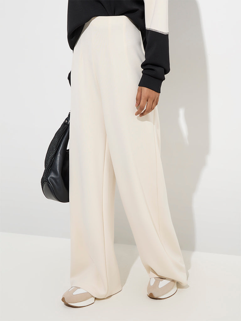 LOV Beige Solid High-Rise Trousers