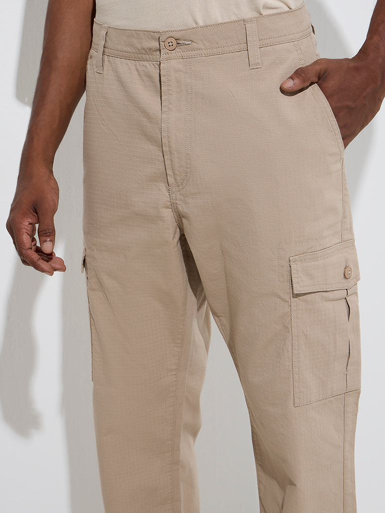 Westside WES Casuals Men's Beige Relaxed-Fit Mid-Rise Cotton-Blend Chinos for Casual Wear Zoom View